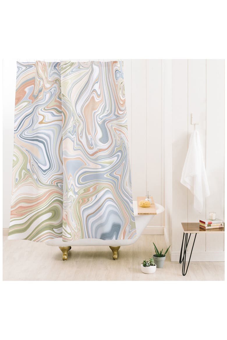 Sway Marble Shower Curtain, Alternate, color, BLUE