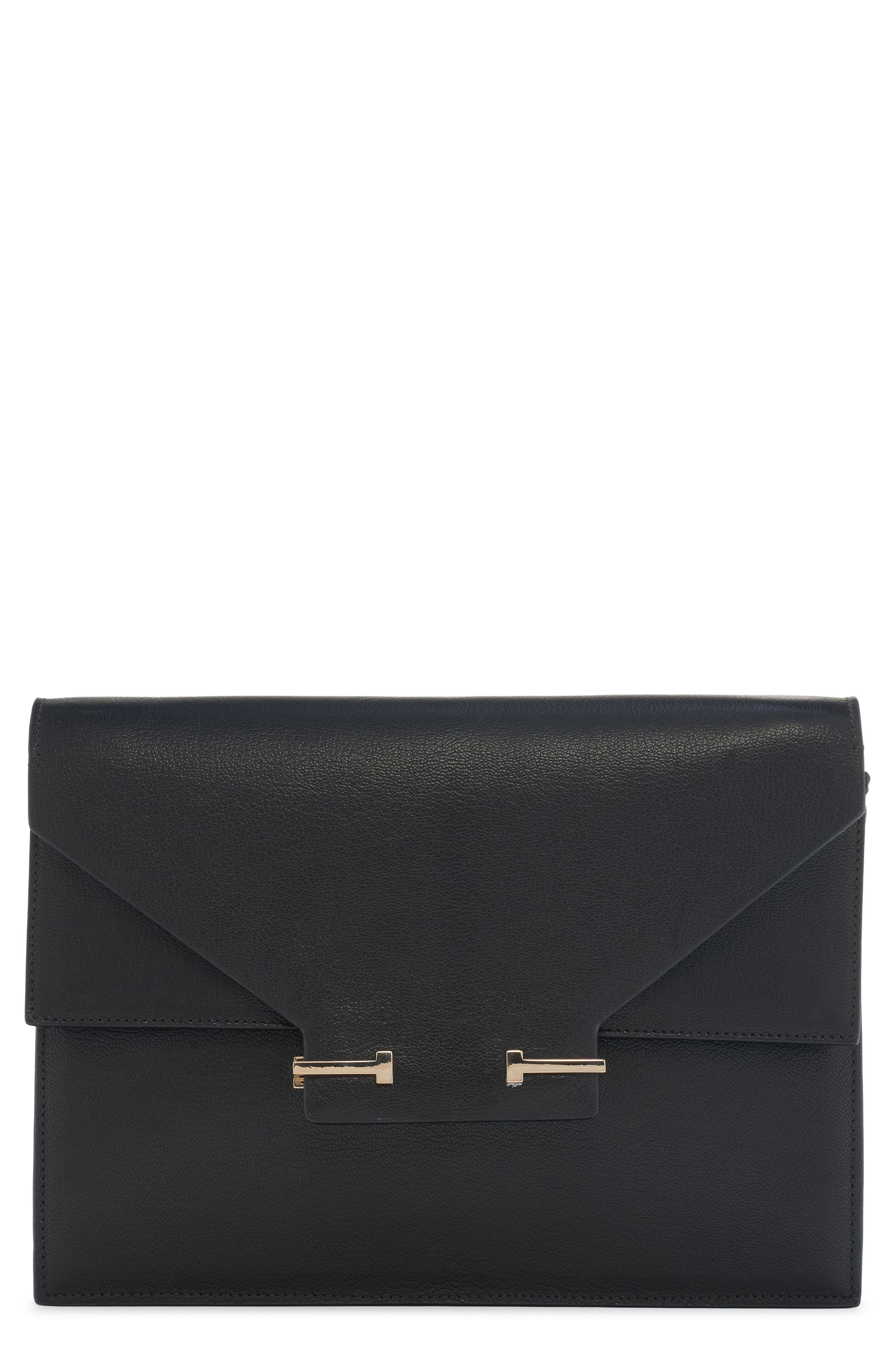 TOM FORD Double T Leather Shoulder Bag, Main, color, Black