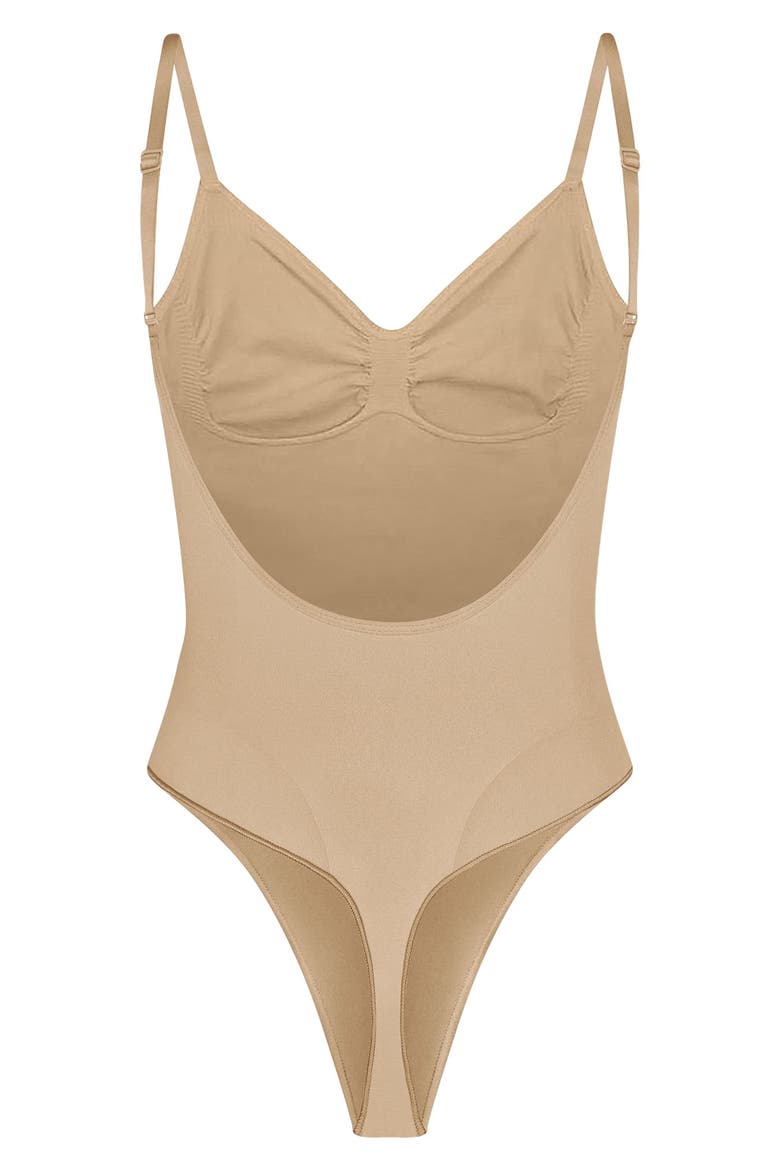 Seamless Sculpt Low Back Thong Bodysuit, Alternate, color, CLAY