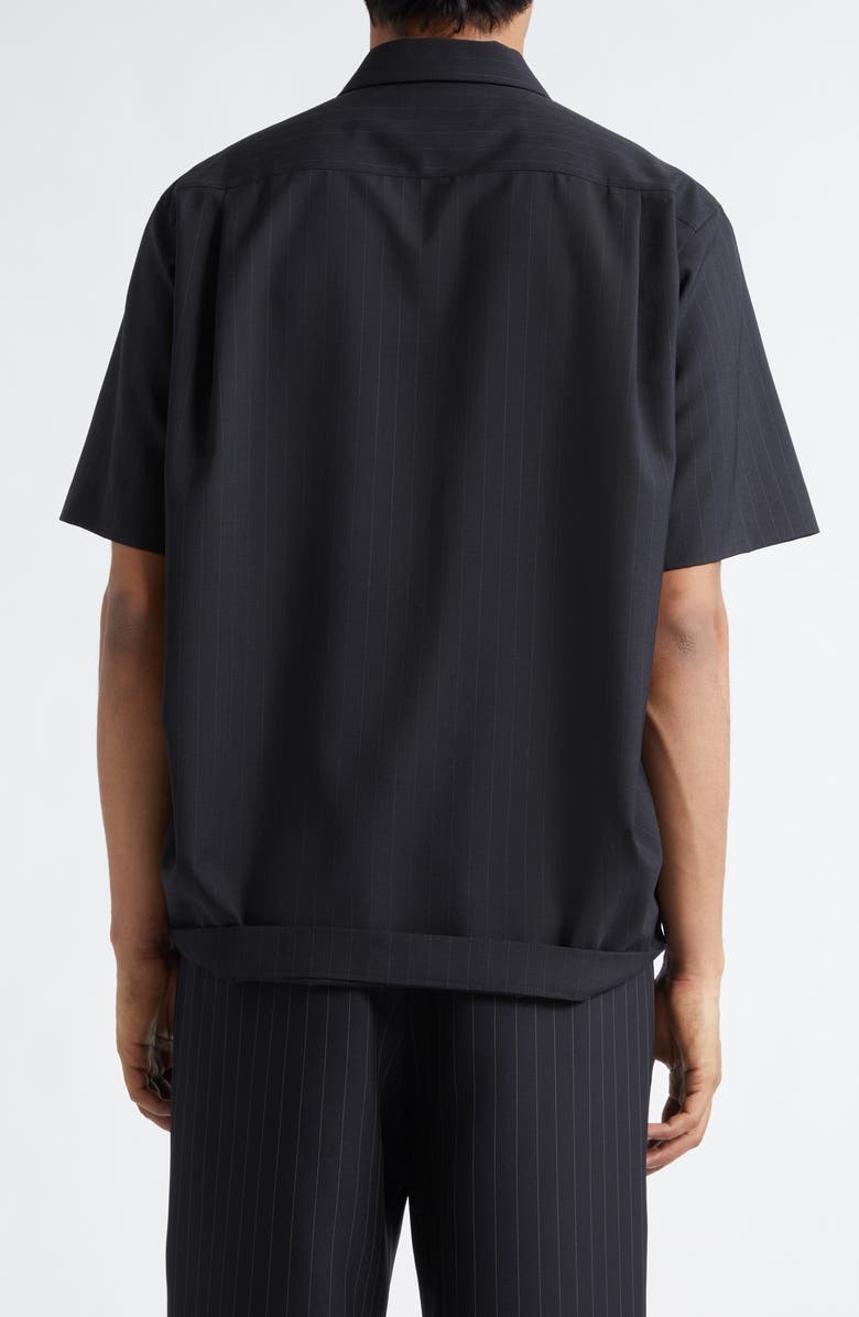 Sacai Chalk Stripe Short Sleeve Shirt, Alternate, color, Black