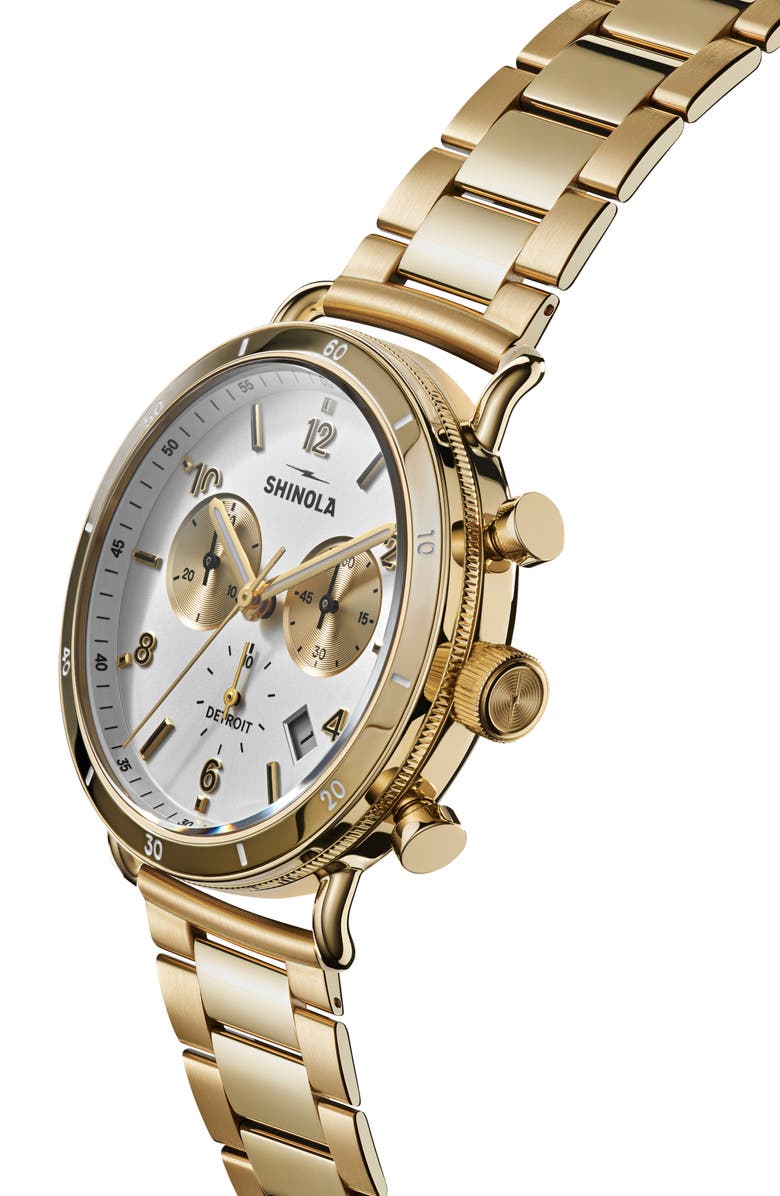 Shinola Canfield Sport Chronograph Bracelet Watch, 40mm, Alternate, color, Gold/White