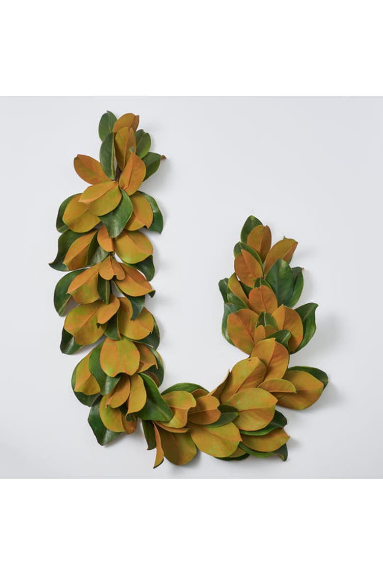 Real Touch Magnolia Leaf All Seasons Outdoor Hanging Front Door Garland, Main, color, Green