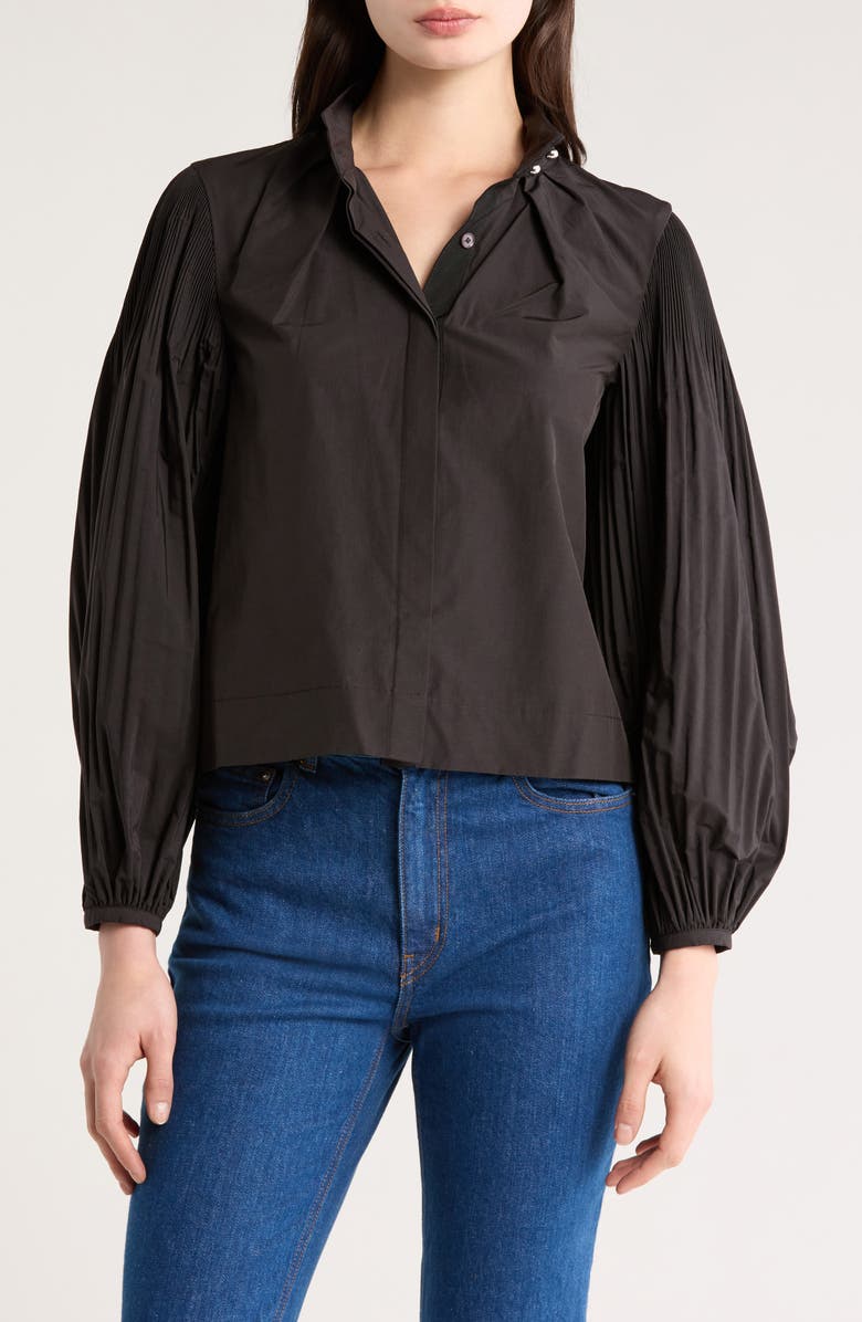 Derek Lam 10 Crosby Lupa Pleated Long Sleeve Button-Up Shirt, Main, color, Black
