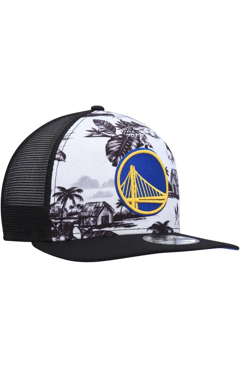 New Era Men's New Era White/Black Golden State Warriors Tonal Palm Trees Trucker 9FIFTY Snapback Hat, Alternate, color, 