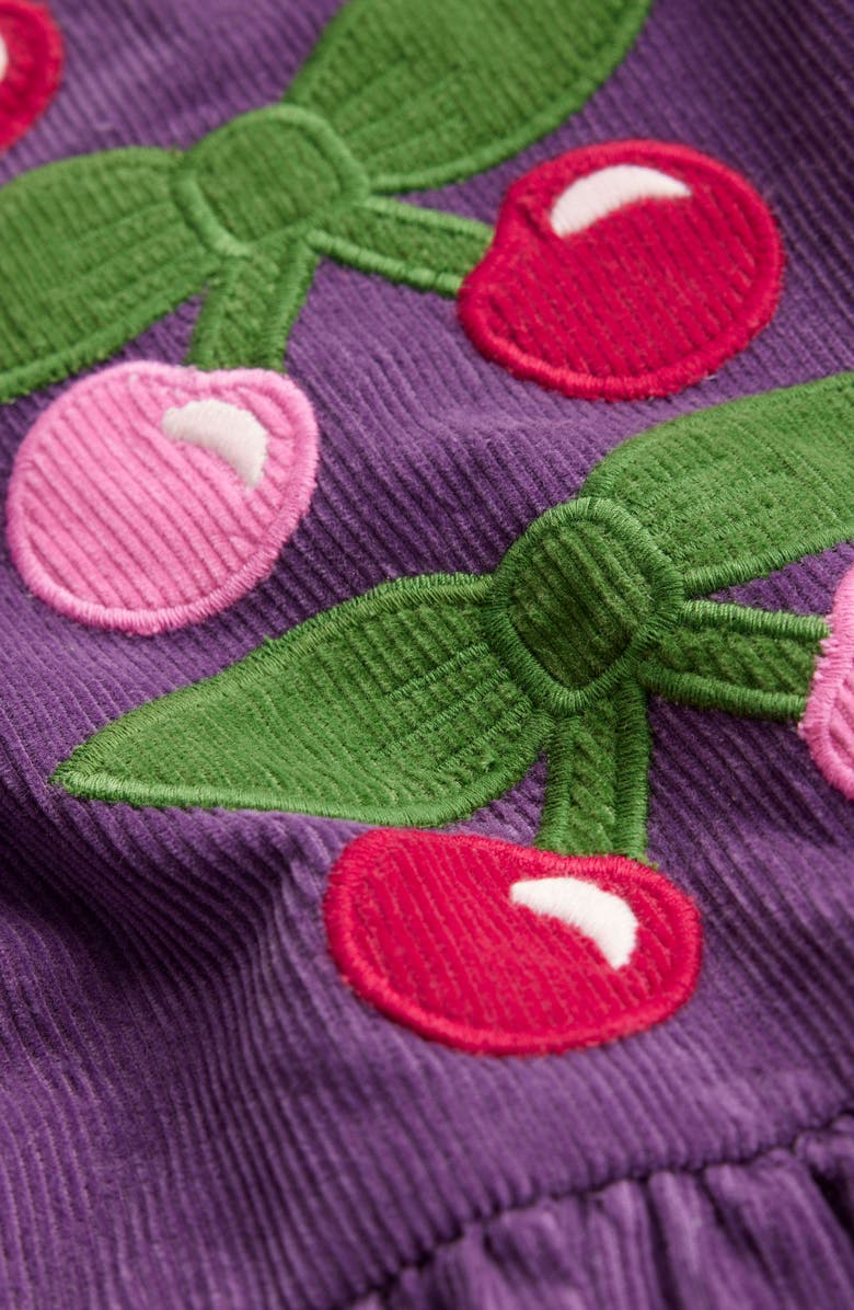 Mini Boden Kids' Cherry Appliqué Corduroy Dress, Alternate, color, Mystic Purple Cherries