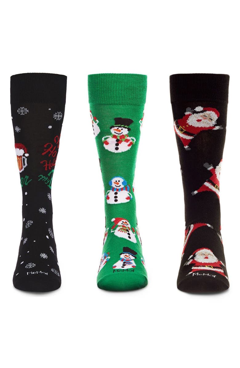 MeMoi Assorted 3-Pack Christmas Crew Socks, Main, color, Black/ Black