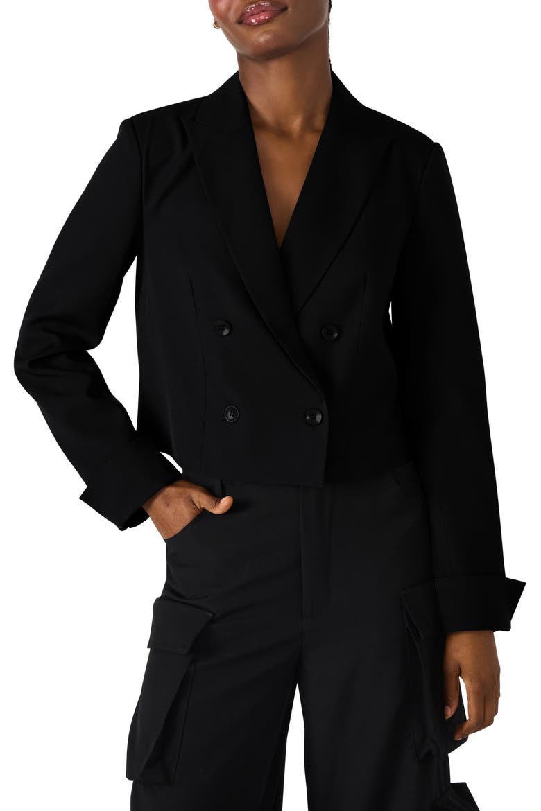 Rowane Double Breasted Crop Blazer, Main, color, BLACK