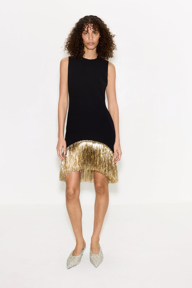 Bowie Fringe Mini Dress, Alternate, color, Black Tinsel