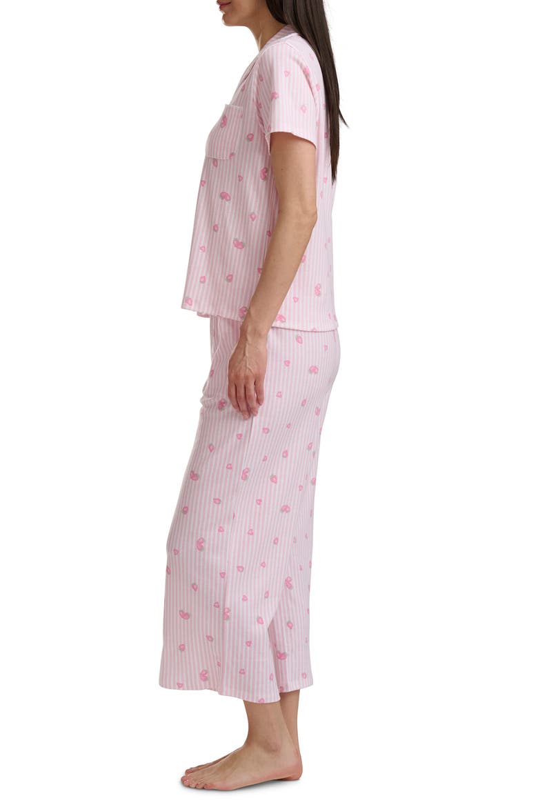 Notch Collar Crop Pajamas, Alternate, color, STRAWBERRY SAND STRIPE