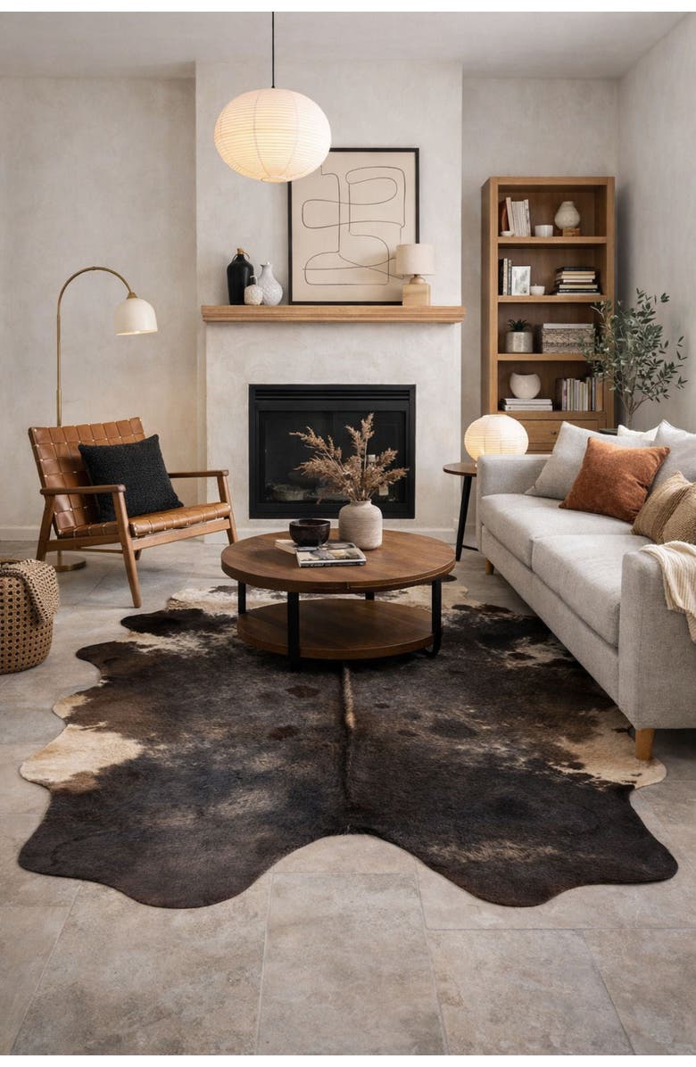 Rhacam Eco Hides RH Rugs Heritage Cowhide Rug 7'3" × 6'4", Alternate, color, Black/Brown/White