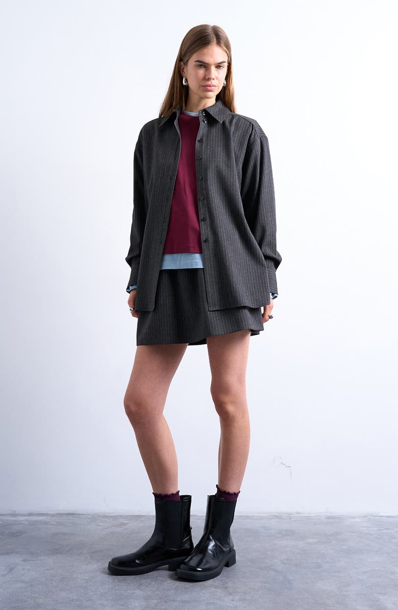 Topshop Tailored Pinstripe Shirt, Alternate, color, Grey