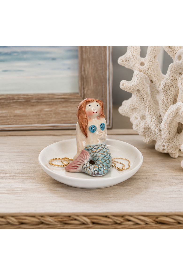 Ceramic Mermaid Trinket Tray Dish 3", Alternate, color, Blue