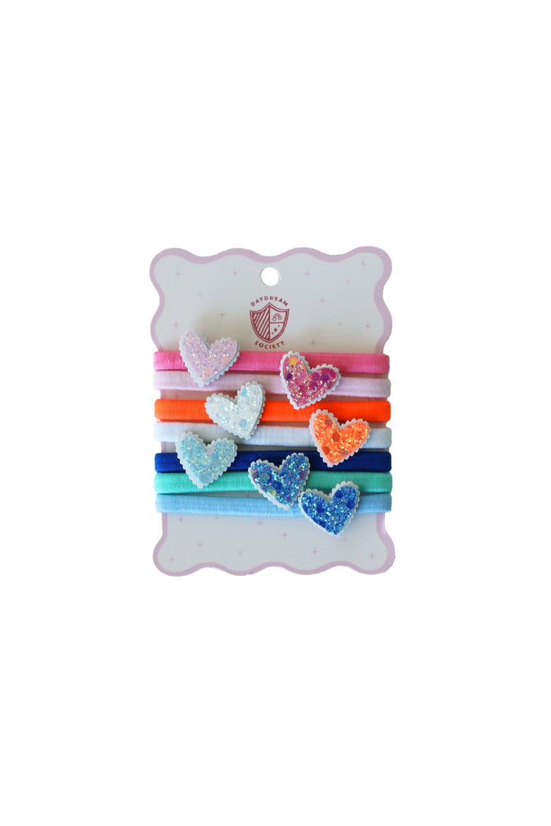 Rainbow Glitter Heart Hair Tie Set, Main, color, Assorted Pre-Pack