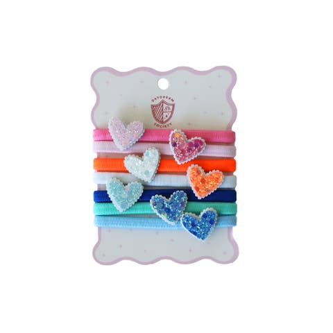 Rainbow Glitter Heart Hair Tie Set