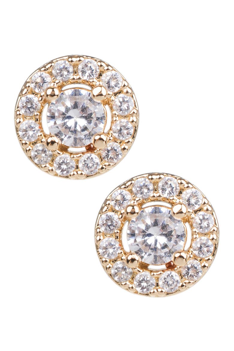14K Gold Plated Cubic Zirconia Circle Stud Earrings, Main, color, CLEAR/GOLD