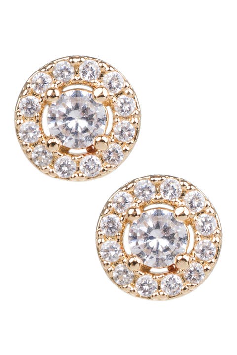 14K Gold Plated Cubic Zirconia Circle Stud Earrings