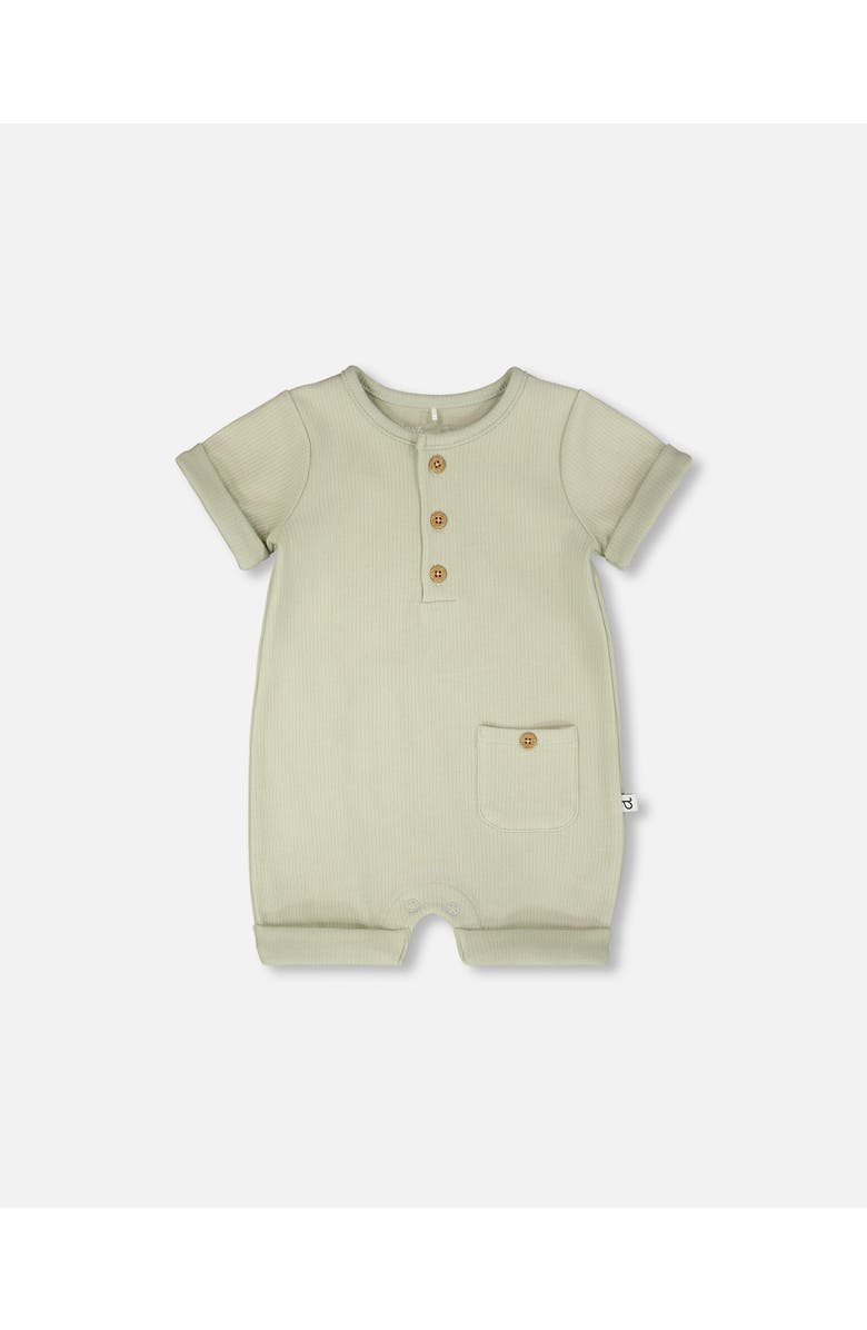 Deux par Deux Cotton Rib Short Sleeves Romper, Main, color, Sage Green