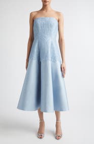 Emilia Wickstead Meja Strapless Lace & Jacquard Midi Dress