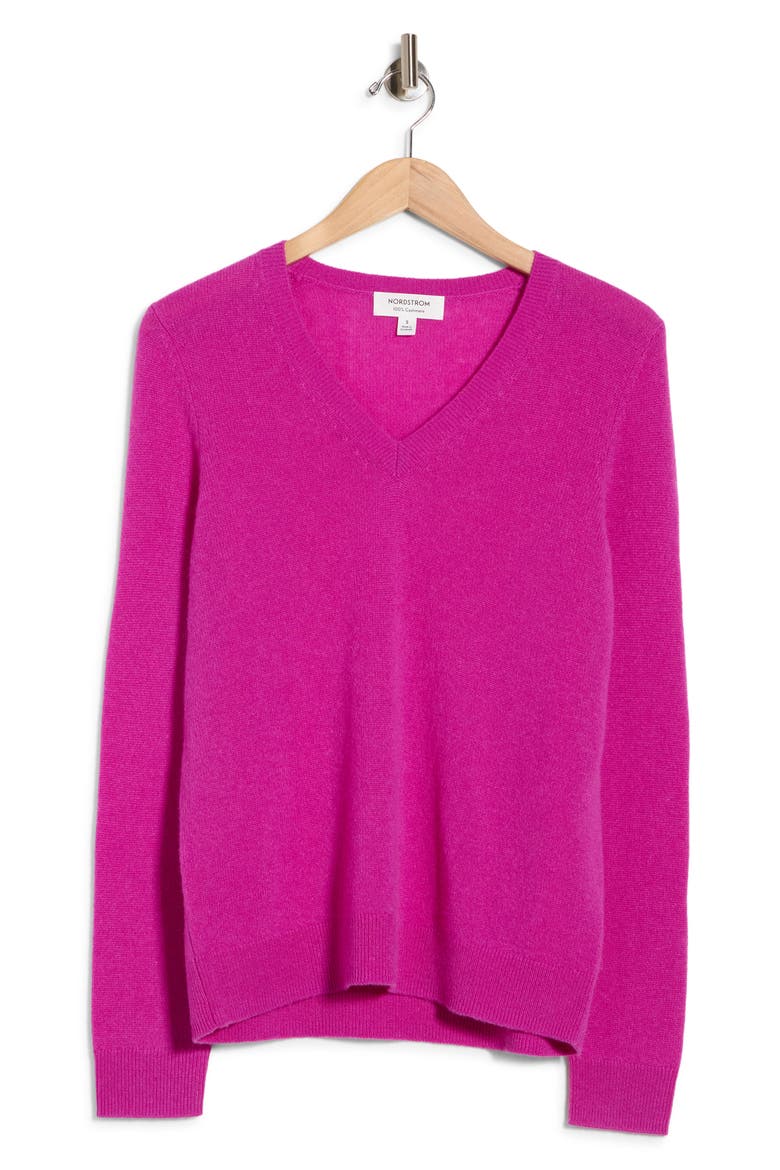 Cashmere V-Neck Sweater, Alternate, color, PURPLE VIOLA