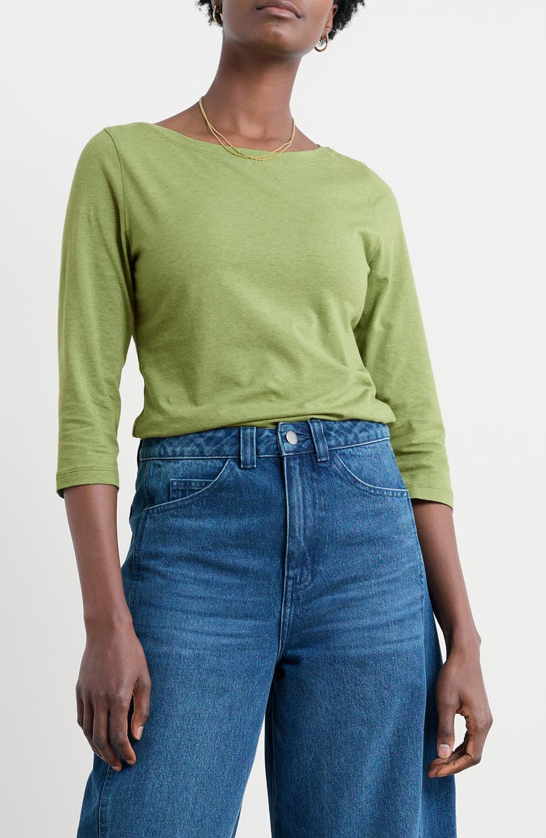 Seasalt Cornwall Easel Stretch Organic Cotton Top, Main, color, Melange Aloe