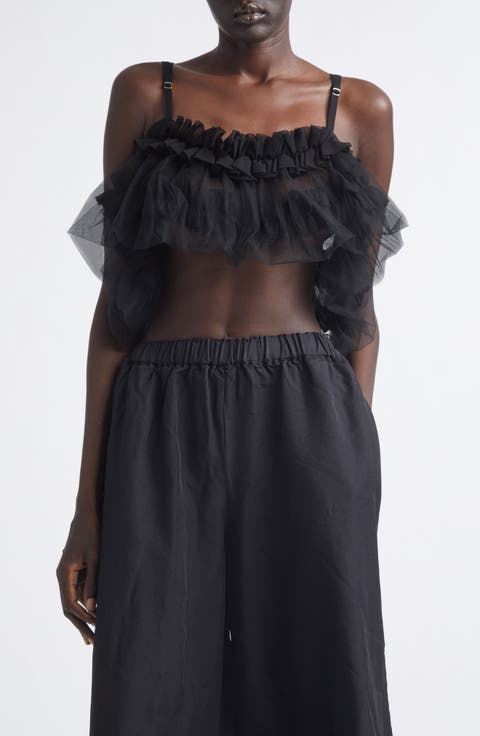 Ruffled Georgette & Tulle Crop Top