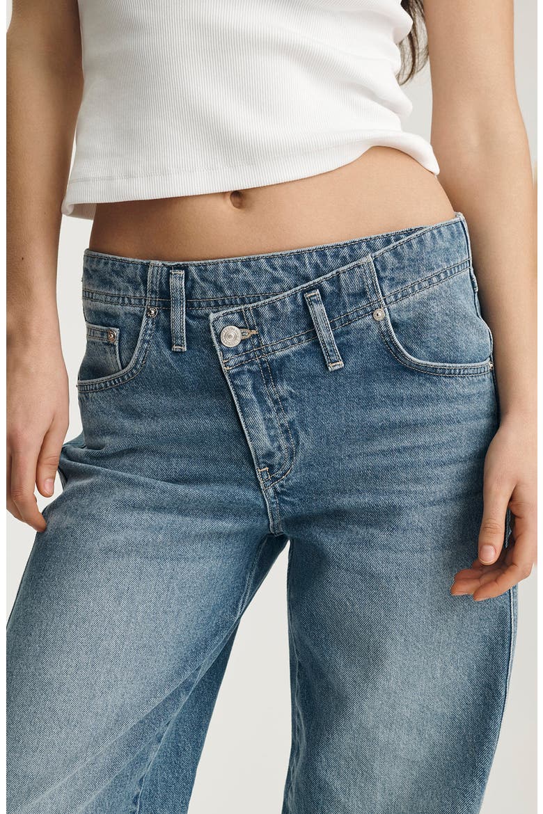 Nica Crossover High Waist Barrel Leg Jeans, Alternate, color, MID BRUSHED DENIM