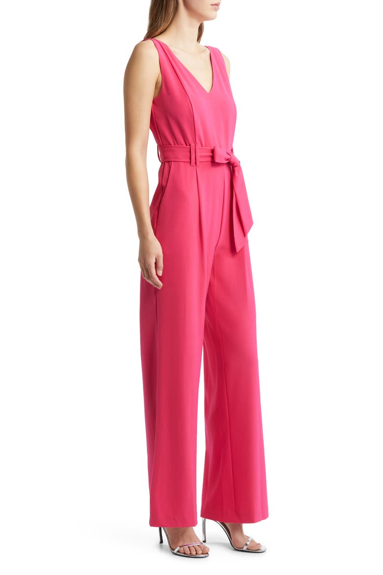Tie Waist Crepe Jumpsuit, Alternate, color, RASPBERRY