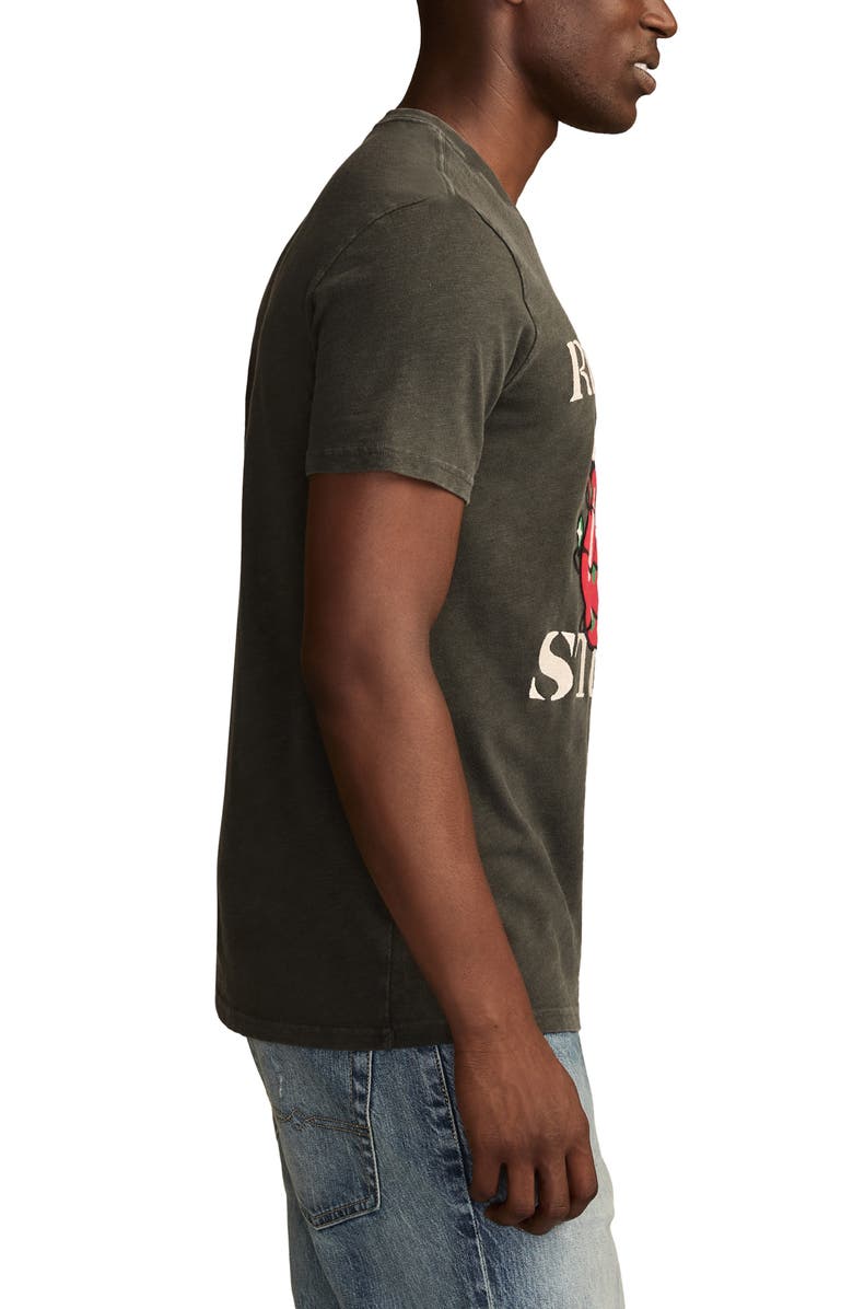 Lucky Brand Rolling Stones Lights Embroidered Appliqué Cotton T-Shirt, Alternate, color, Raven