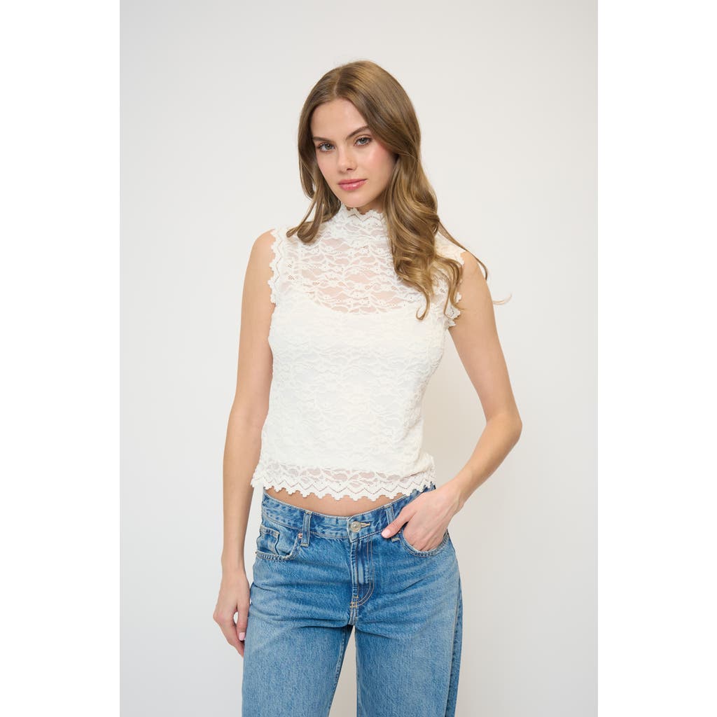 Central Park West Stella Sleeveless Stretch Lace Turtleneck In White