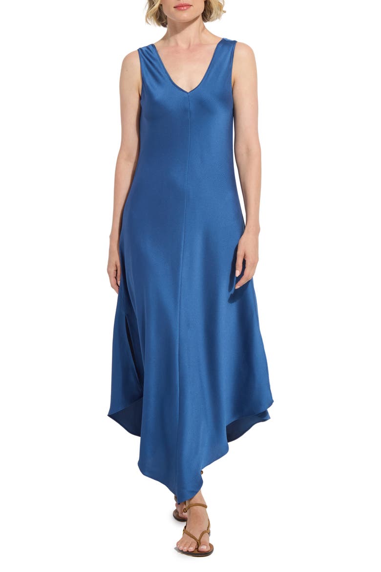 Sakura Satin Handkerchief Maxi Dress, Main, color, PALERMO BLUE