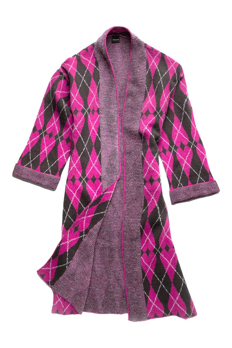 Argyle Heart Print Cardigan, Alternate, color, PINK