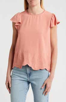 Adrianna Papell Floral Embroidered Flutter Sleeve Top