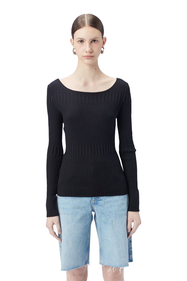 Ribbed Cotton Silk Cashmere Blend Sweater, Alternate, color, black