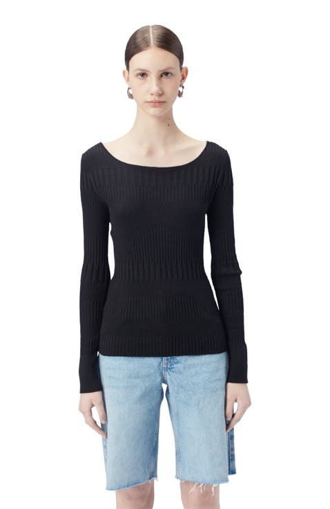 Ribbed Cotton Silk Cashmere Blend Sweater