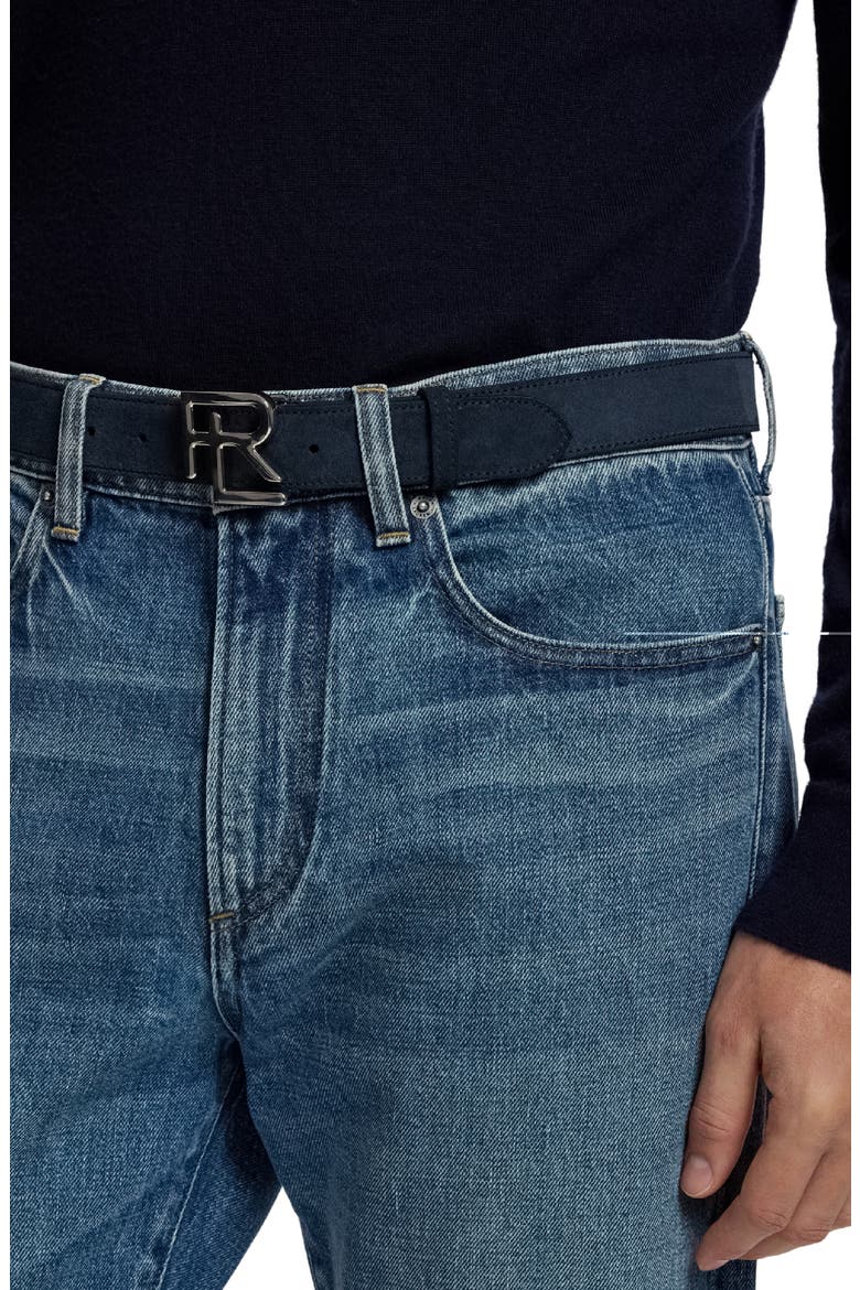 RL Buckle Suede Belt, Alternate, color, RACING NAVY