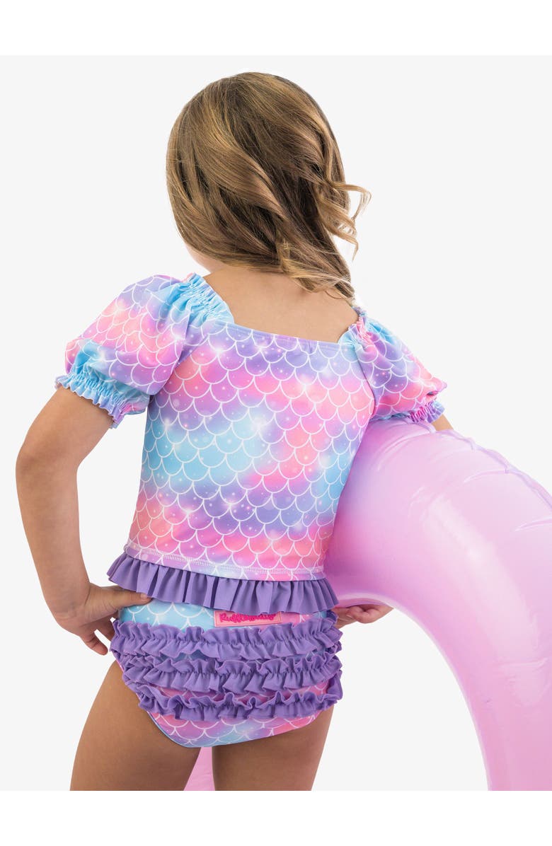 RuffleButts UPF50+ Puff Sleeve Ruffle Tankini 2-Piece Swimsuit, Alternate, color, Shimmer Mermaid Tale