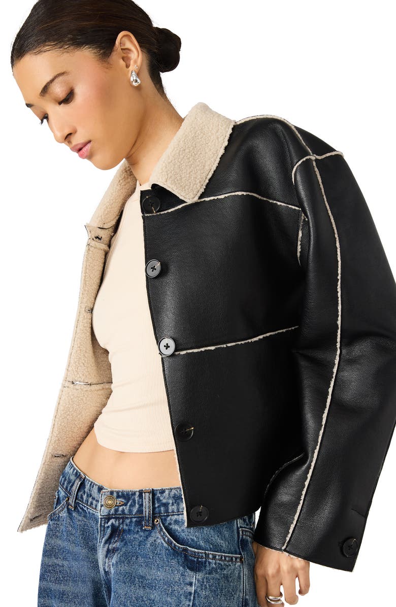 Steve Madden Tilia Faux Shearling Coat, Alternate, color, Black