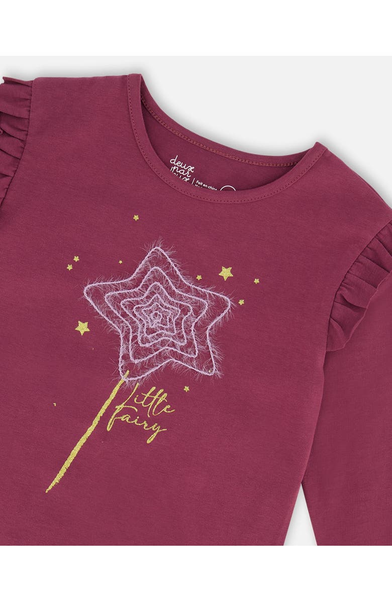 Deux par Deux Little Girl's Organic Cotton T-Shirt With Frill Burgundy, Alternate, color, 