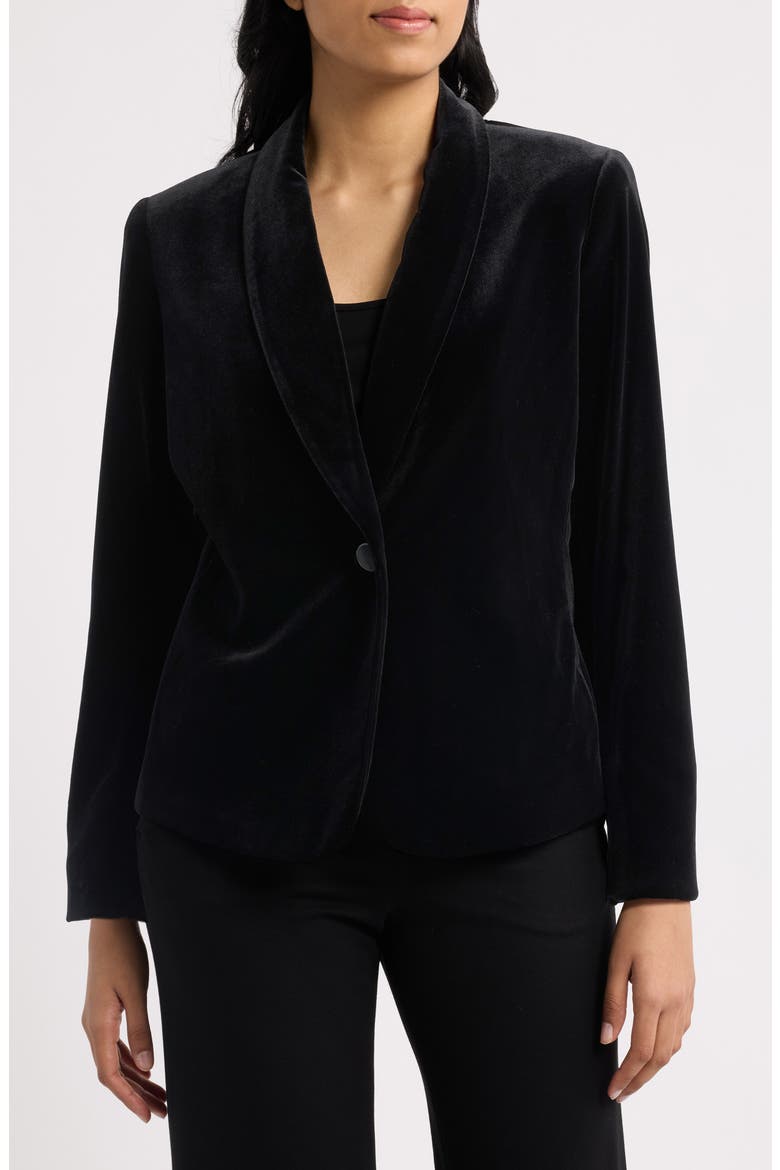 One-Button Shawl Collar Velvet Blazer, Alternate, color, ANNE BLACK