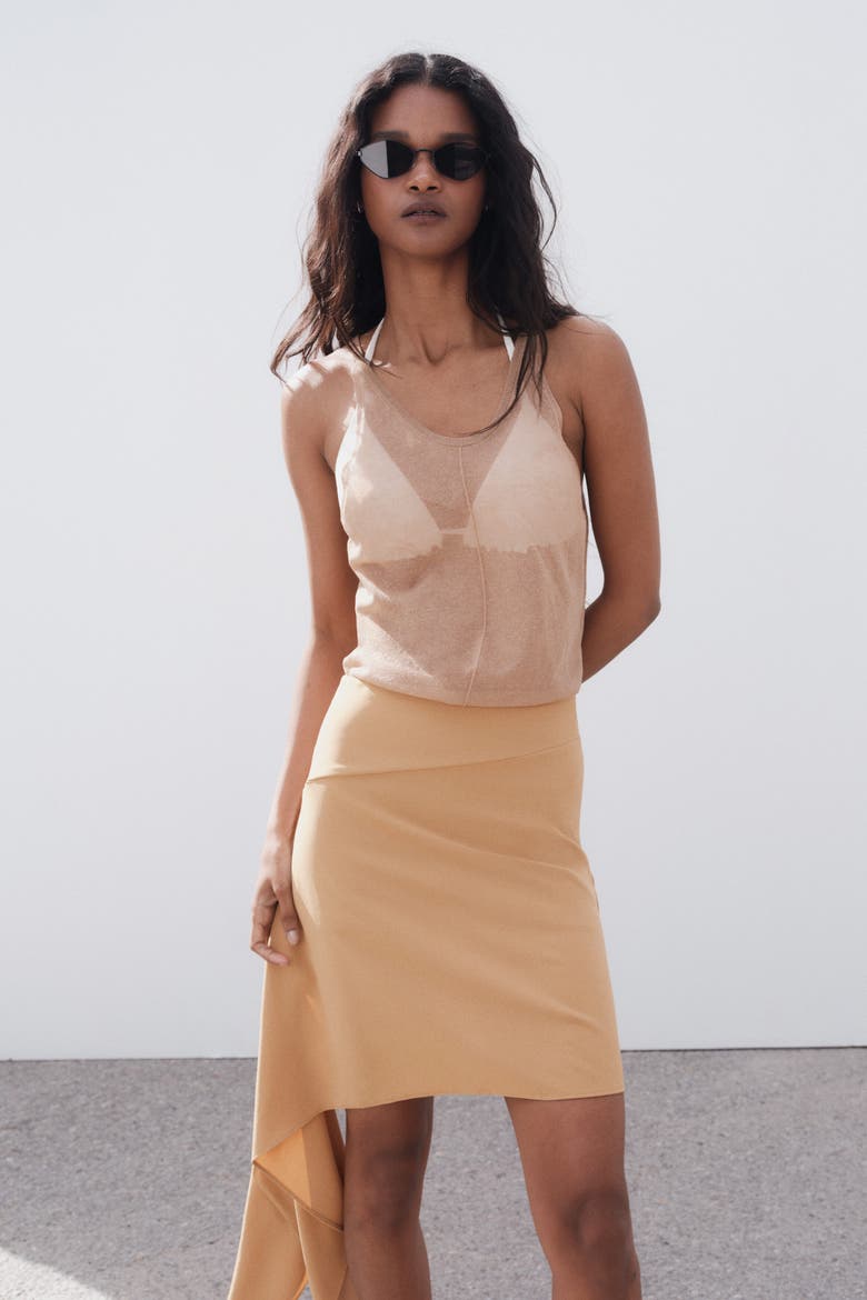 Asymmetric Tie-detail Skirt, Alternate, color, Dark beige