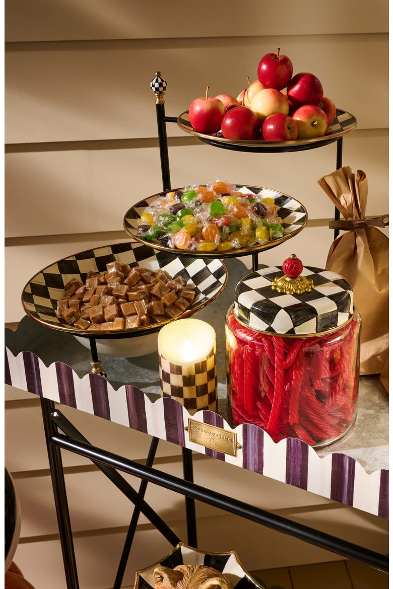 Check Three-Tier Serving Stand, Alternate, color, BLACK
