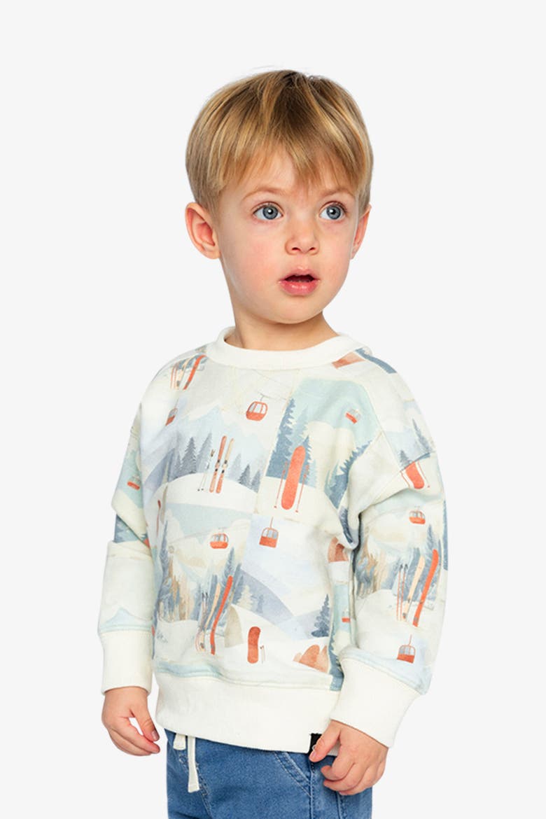 Fleece Crew Neck Ribbed Cuff Sweatshirt, Alternate, color, Beige Ski Print