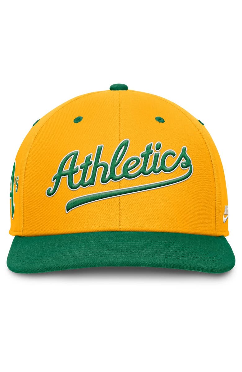Nike Men's Nike Gold/Green Athletics Cooperstown Collection Pro Performance Snapback Hat, Alternate, color, 