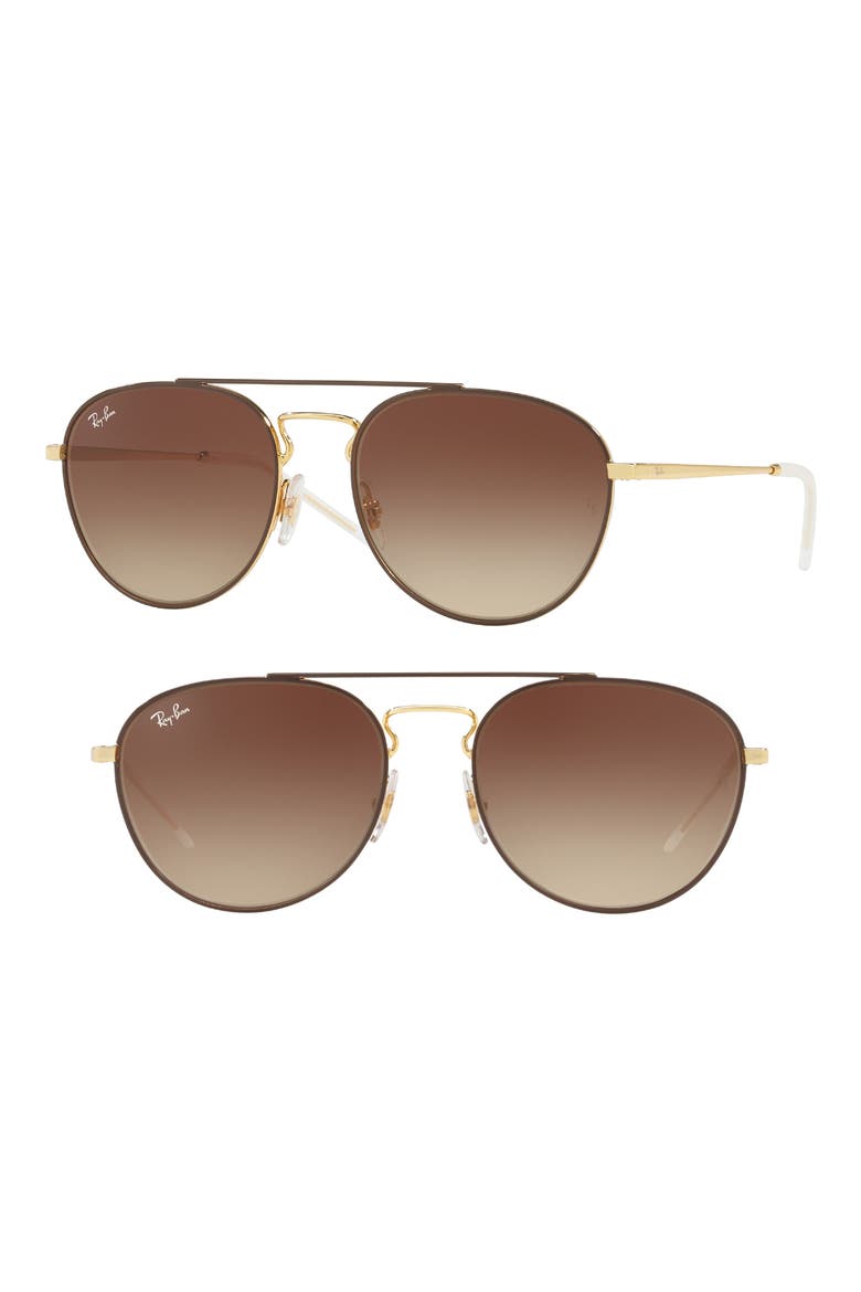 55mm Gradient Lens Round Aviator Sunglasses, Alternate, color, GOLD BROWN