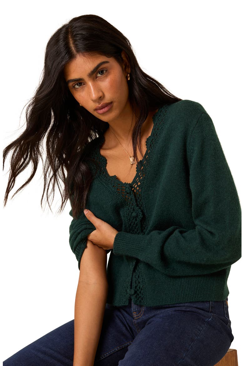 Open Knit Trim Cardigan, Alternate, color, GREEN