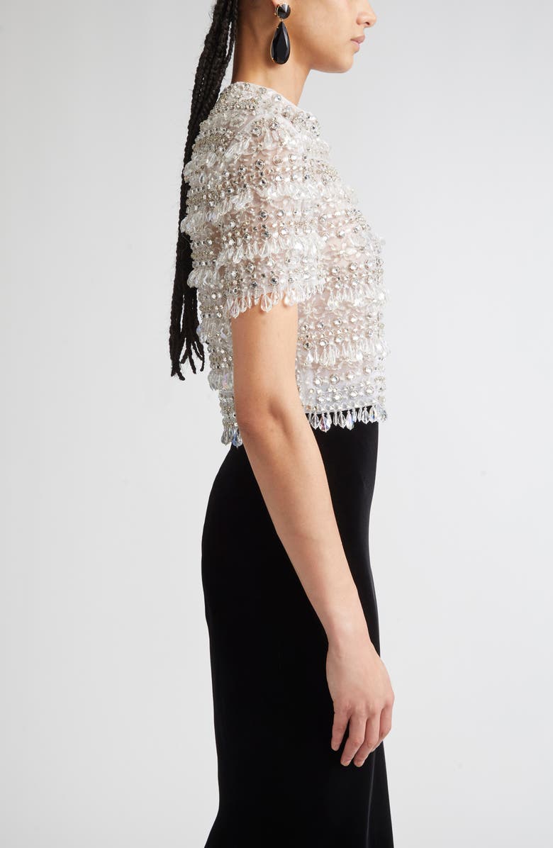 Carolina Herrera Crystal Embellished Mock Neck Crop Top, Alternate, color, 