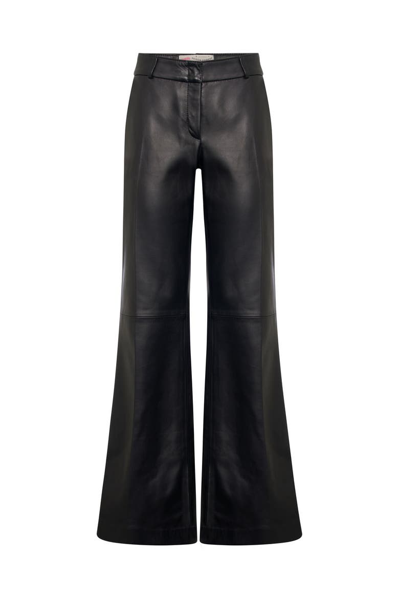 Nappa Leather Bootleg Pants, Main, color, Black