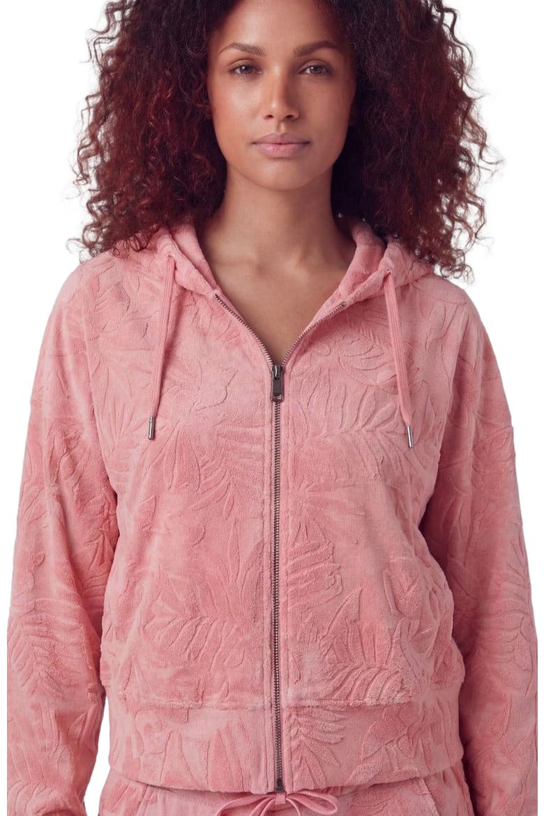 Womens Cropped Terry Toweling Zip Hoodie, Alternate, color, CORAL