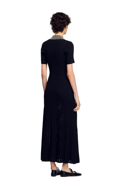 Sandro Knit Maxi Dress With Studs In Black