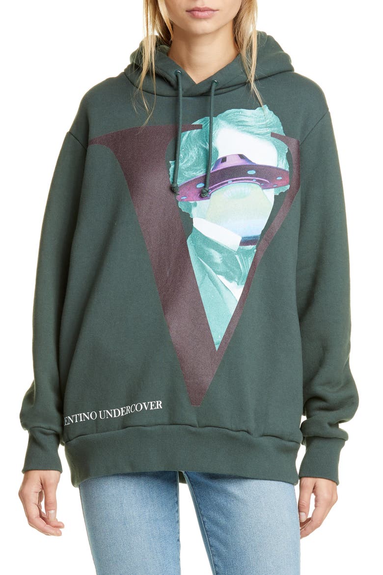 x Valentino V-Face UFO Print Hoodie, Main, color, KHAKI GREEN